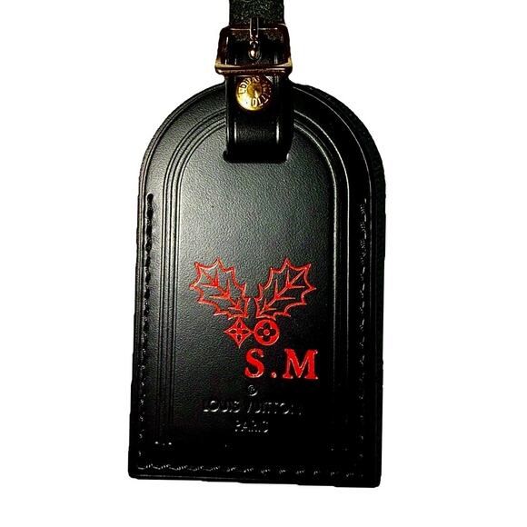Louis Vuitton Paris Name Tag w/ SM Red Initials Christmas Holly Berrie - Picture 10 of 10
